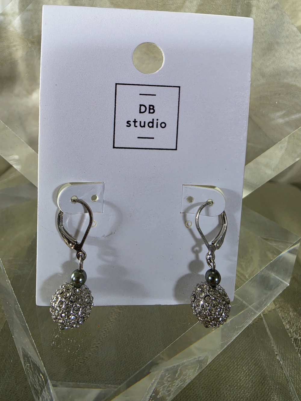 #1156 DB Studio Silver Crystal Drop Earrings - Silver